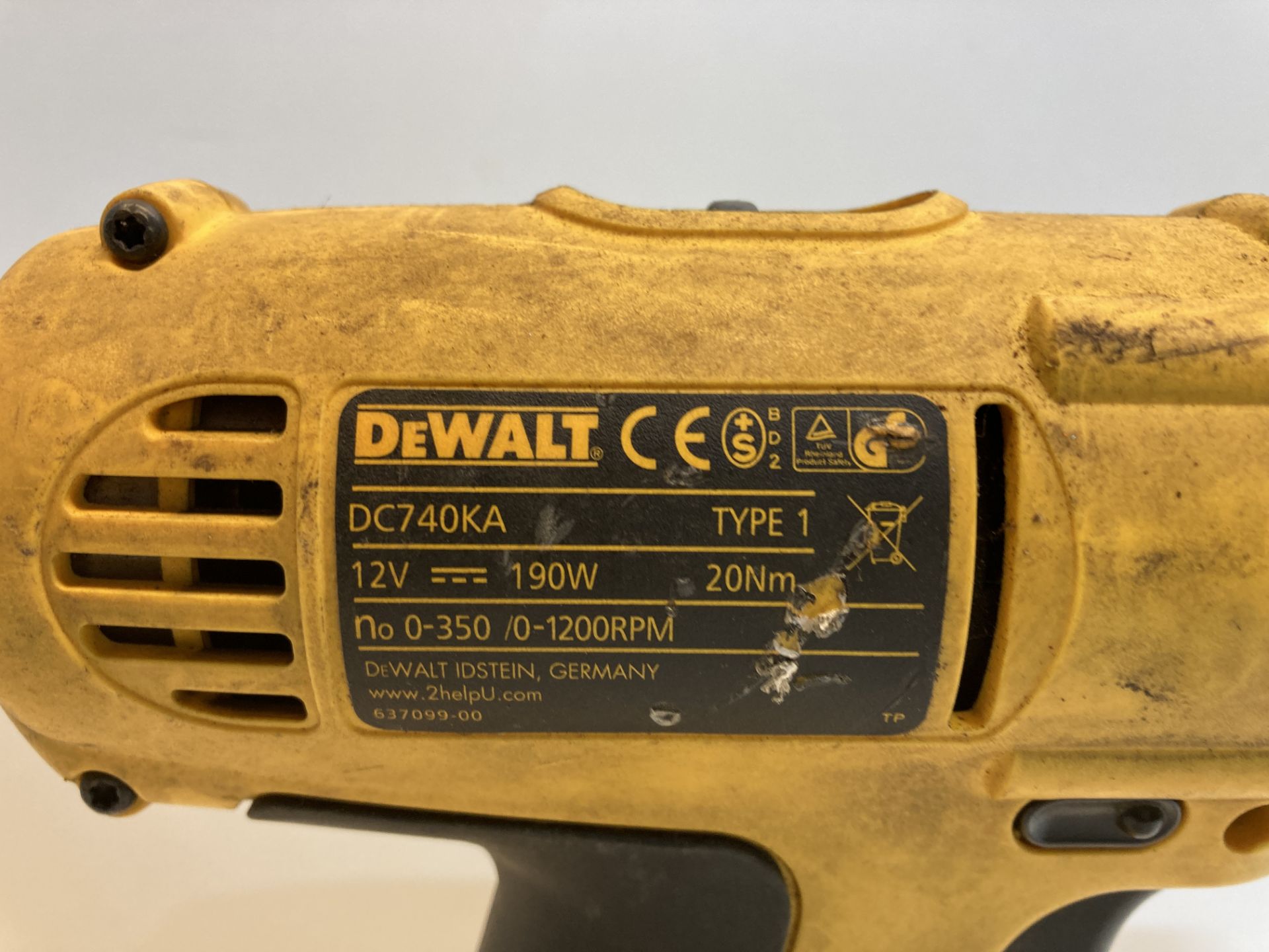 DeWalt DC740KA Cordless Drill w/ DE9074 12v Battery - Image 3 of 5