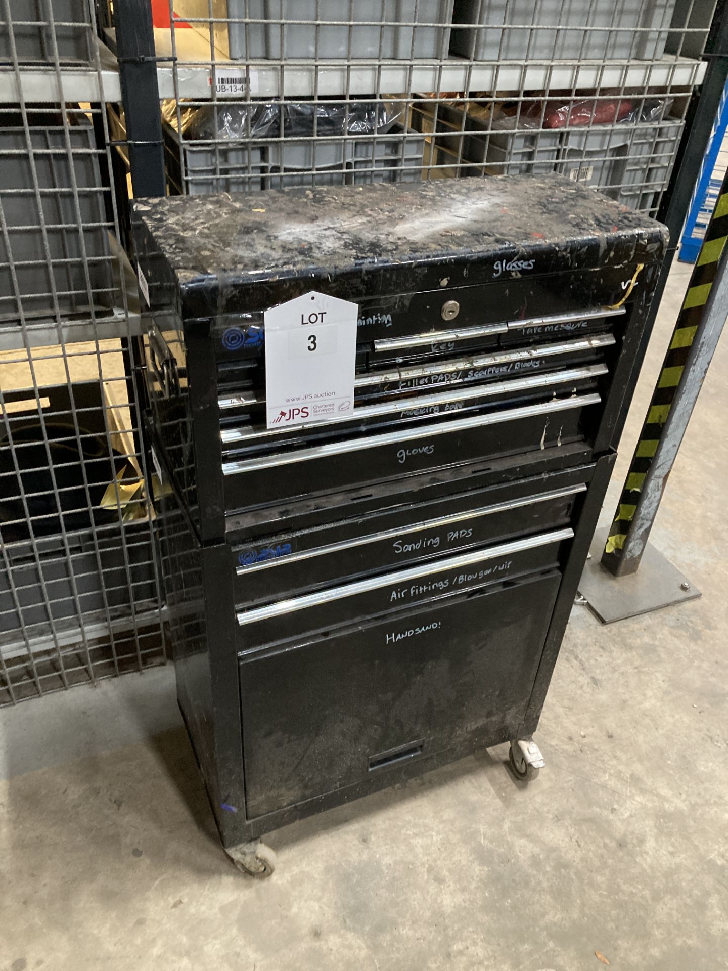 9 Drawer Wheeled Metal Tool Cabinet w/Contents