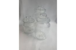 8 x Sets of 3 Ribbed Storage Jars w/Airtight Lid