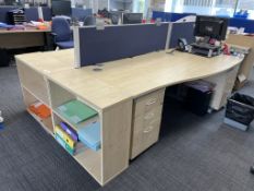 2 x (R & L) Workdesks w/ Light Wood Effect, Cloth Partitions | 160 x 100cm