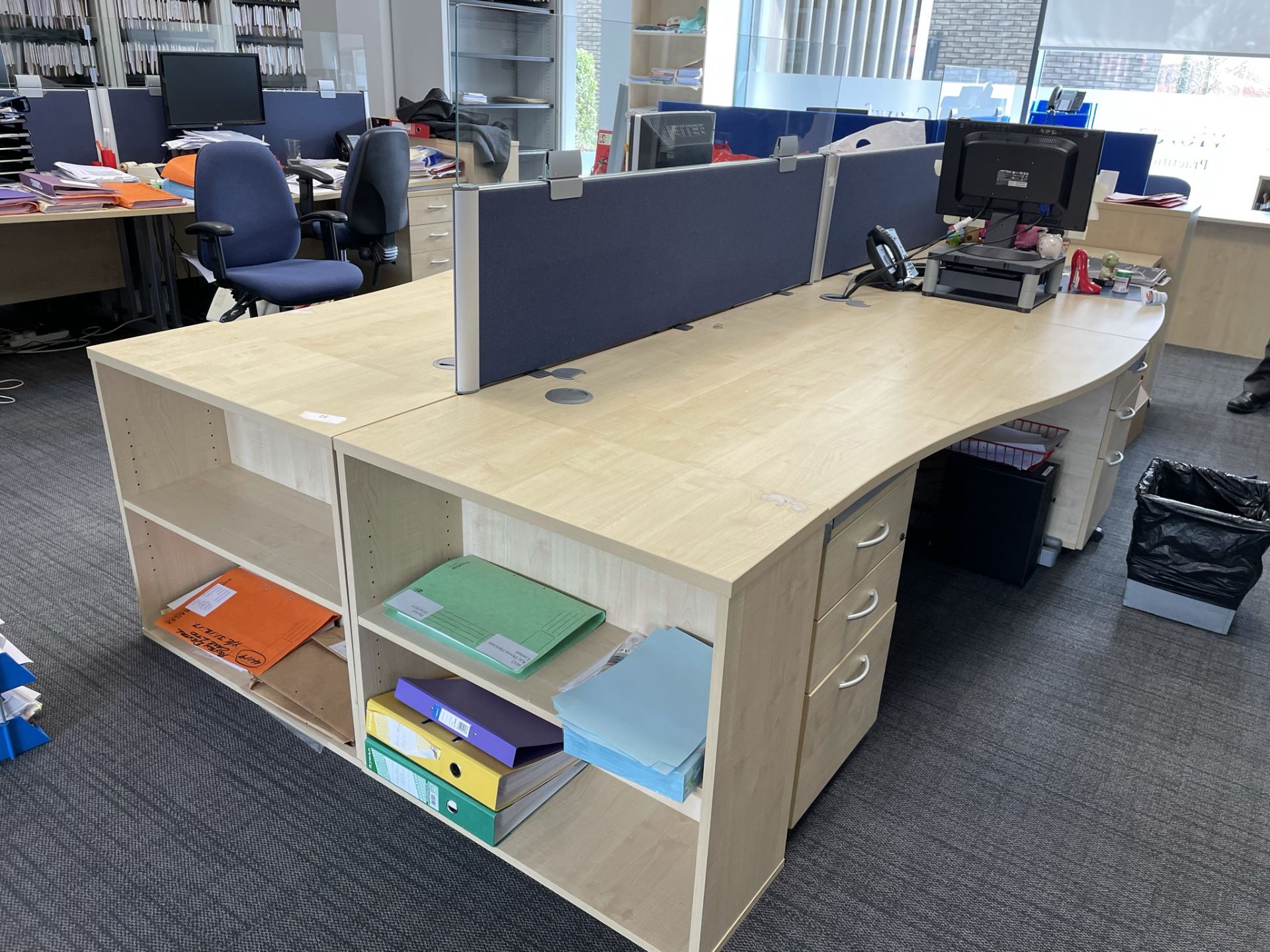 2 x (R & L) Workdesks w/ Light Wood Effect, Cloth Partitions | 160 x 100cm - Image 2 of 4