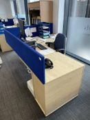 Curved Workdesk w/ Light Wood Effect, Pedestal & Cloth Partition