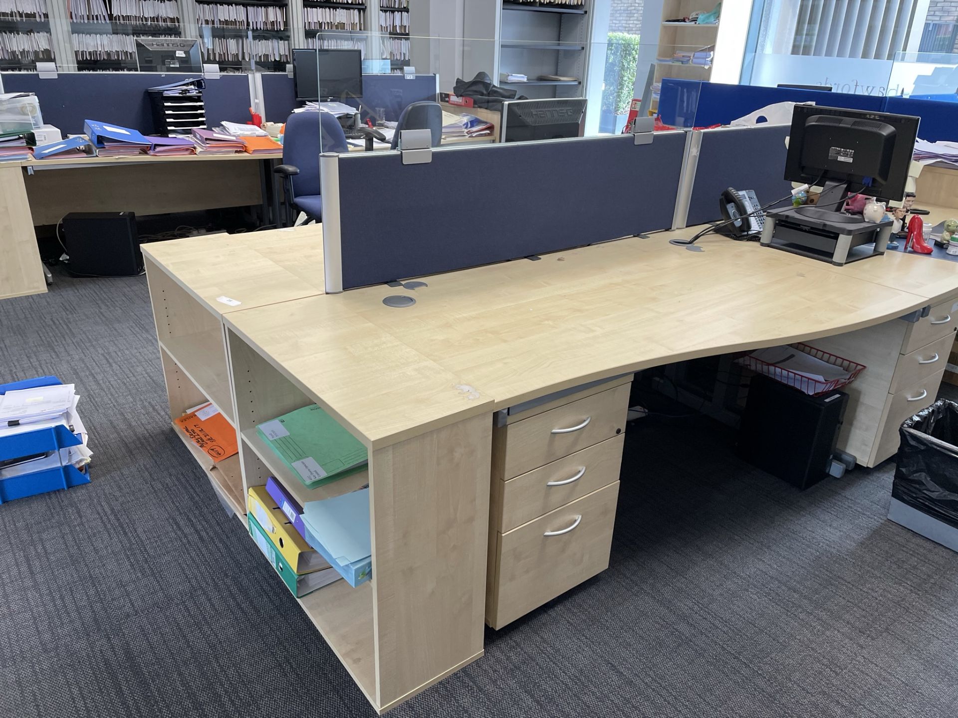 2 x (R & L) Workdesks w/ Light Wood Effect, Cloth Partitions | 160 x 100cm - Image 4 of 4