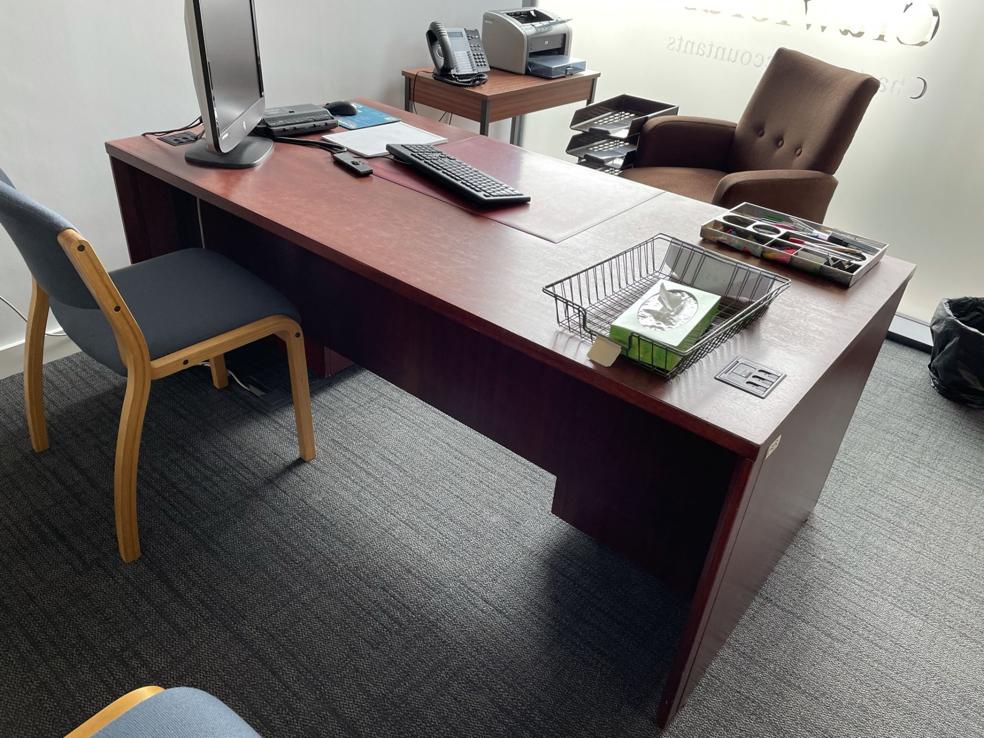 Wooden Double Pedestal Office Desk w/ Dark Wood Effect | 90 x 180 x 72cm | CONTENTS NOT INCLUDED