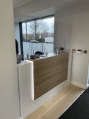 White Reception Counter/Desk w/ Light Wood Effect Panel, Integrated Light Excl Covid Screen | 1