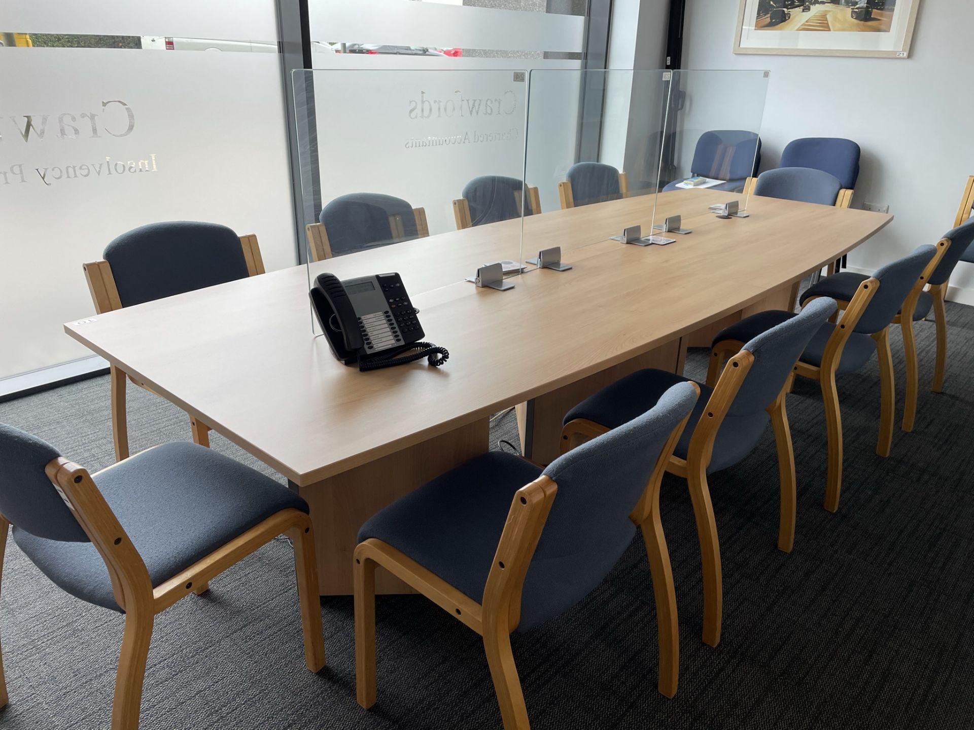 2 Section Bow Shaped Light Wood Effect Meeting Room Table | 320 x 120cm - Image 2 of 2