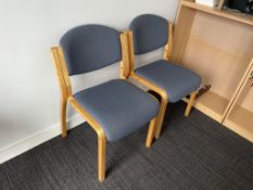 3 x Light Wood Effect Framed Upholstered Office Chairs in Blue