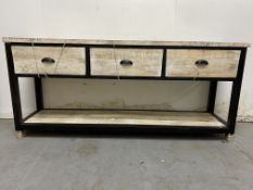 Metal Framed Wooden Console Table w/Drawers