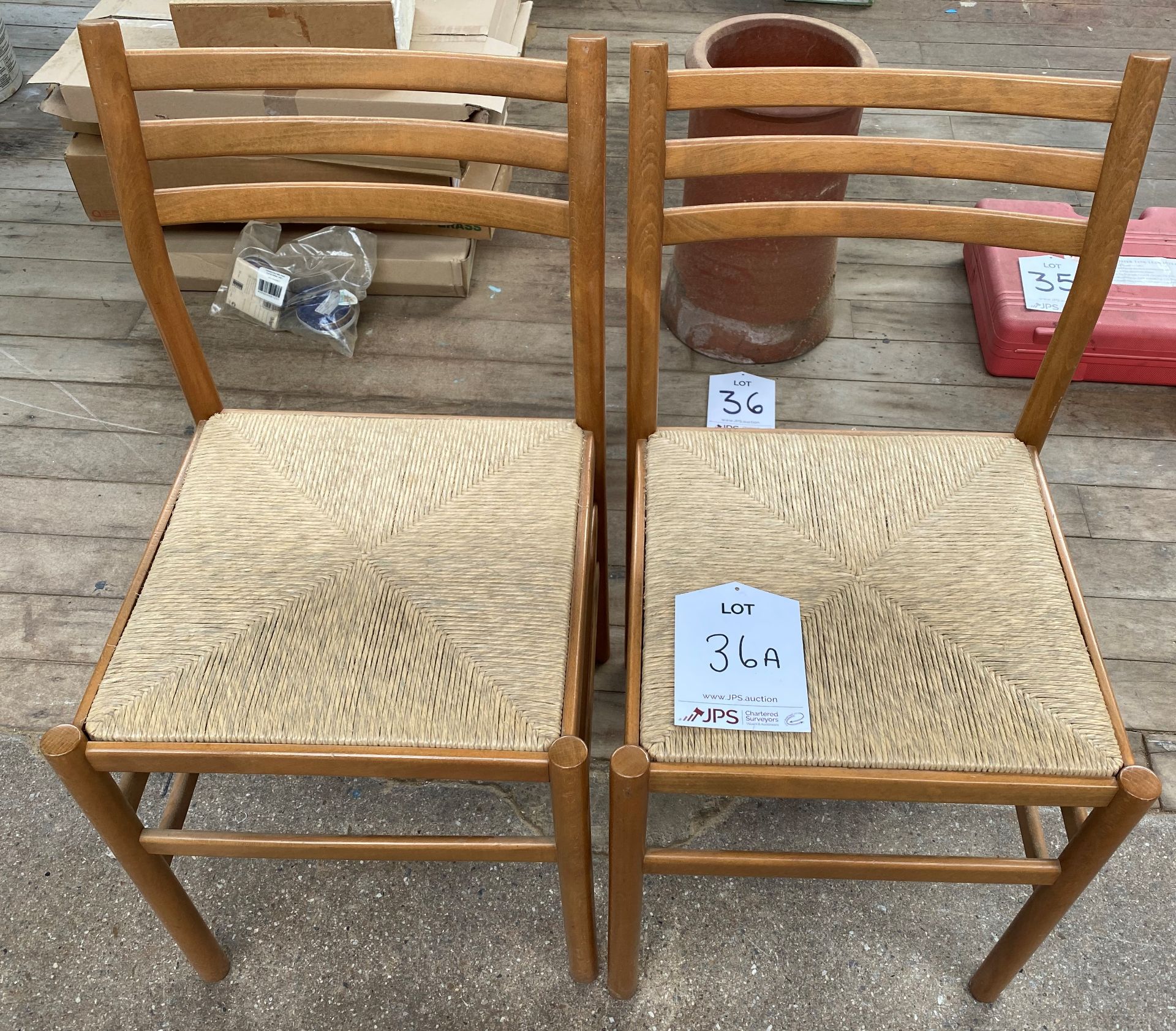 2 x Wooden Side Chairs with Wicker Seat