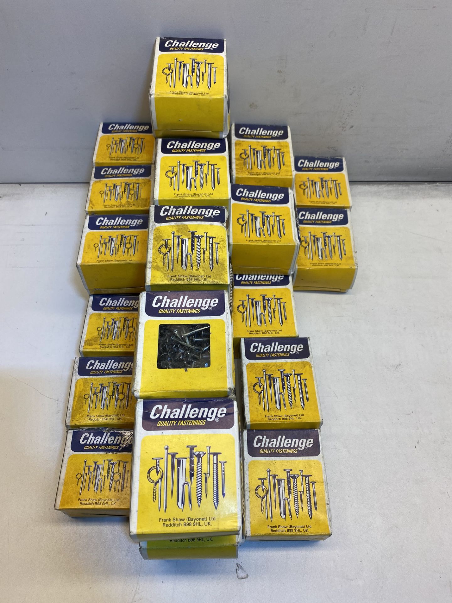 34 x Boxes Of Various Challenge Fine Cut Tacks & Veneer Pins