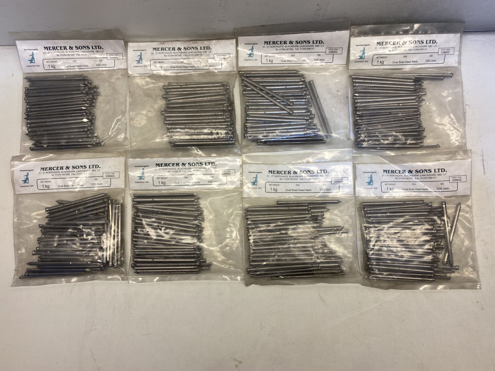 8 x Mercer & Sons 100mm Oval Brad Head Nails