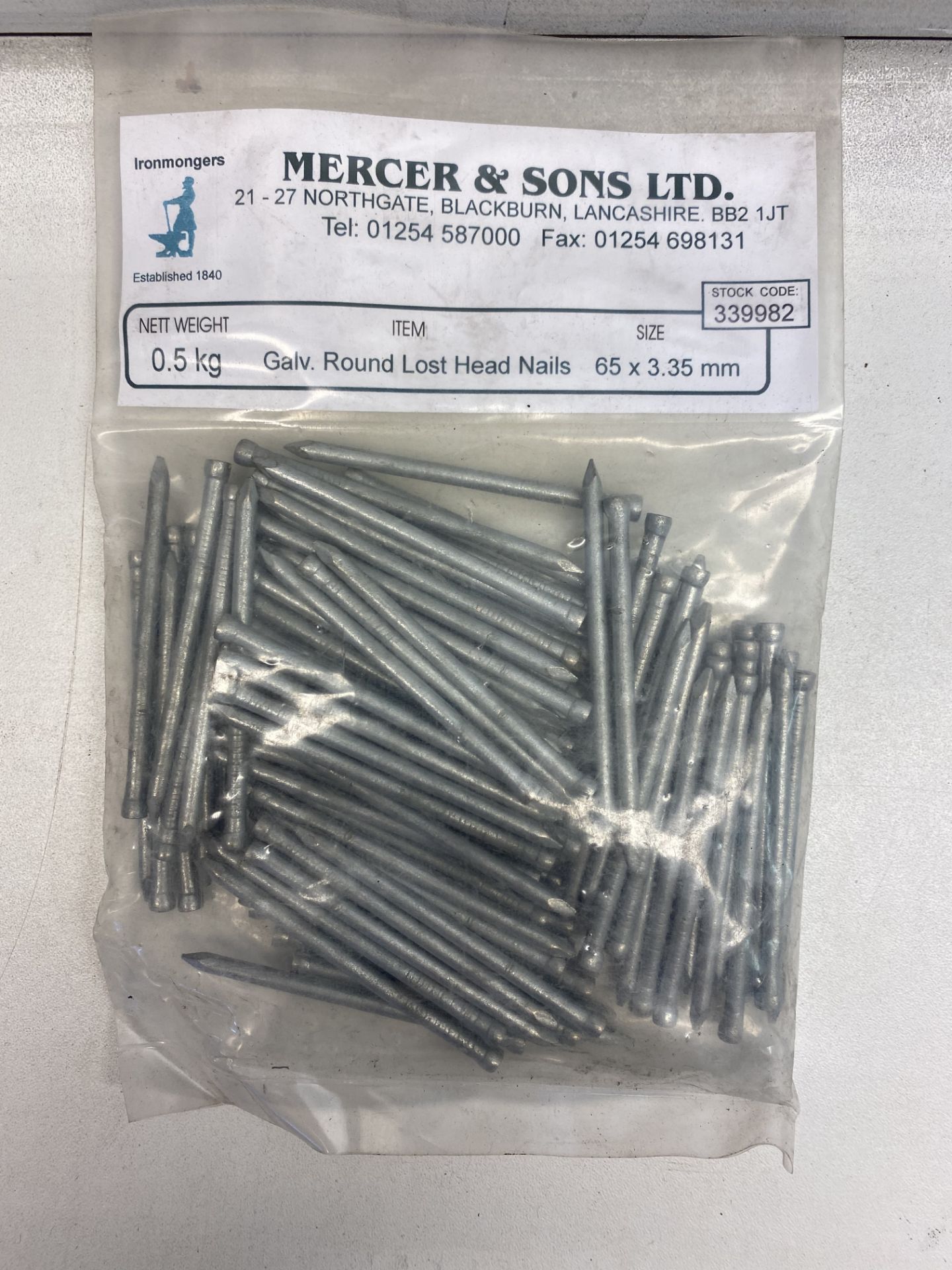 12 x Mercer & Sons Galvanised Round Lost Head Nails | 65 x 3.35mm - Image 2 of 2