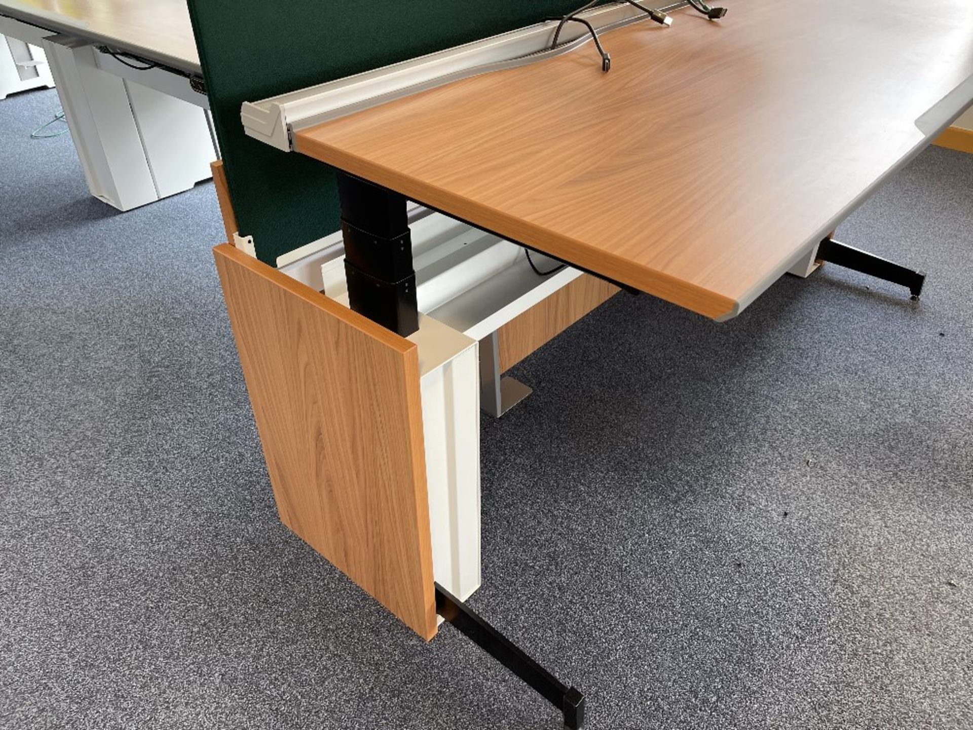 Single SBFI Aspect electric powered sit to stand desk with dual arm monitor arms, power module - Image 2 of 13