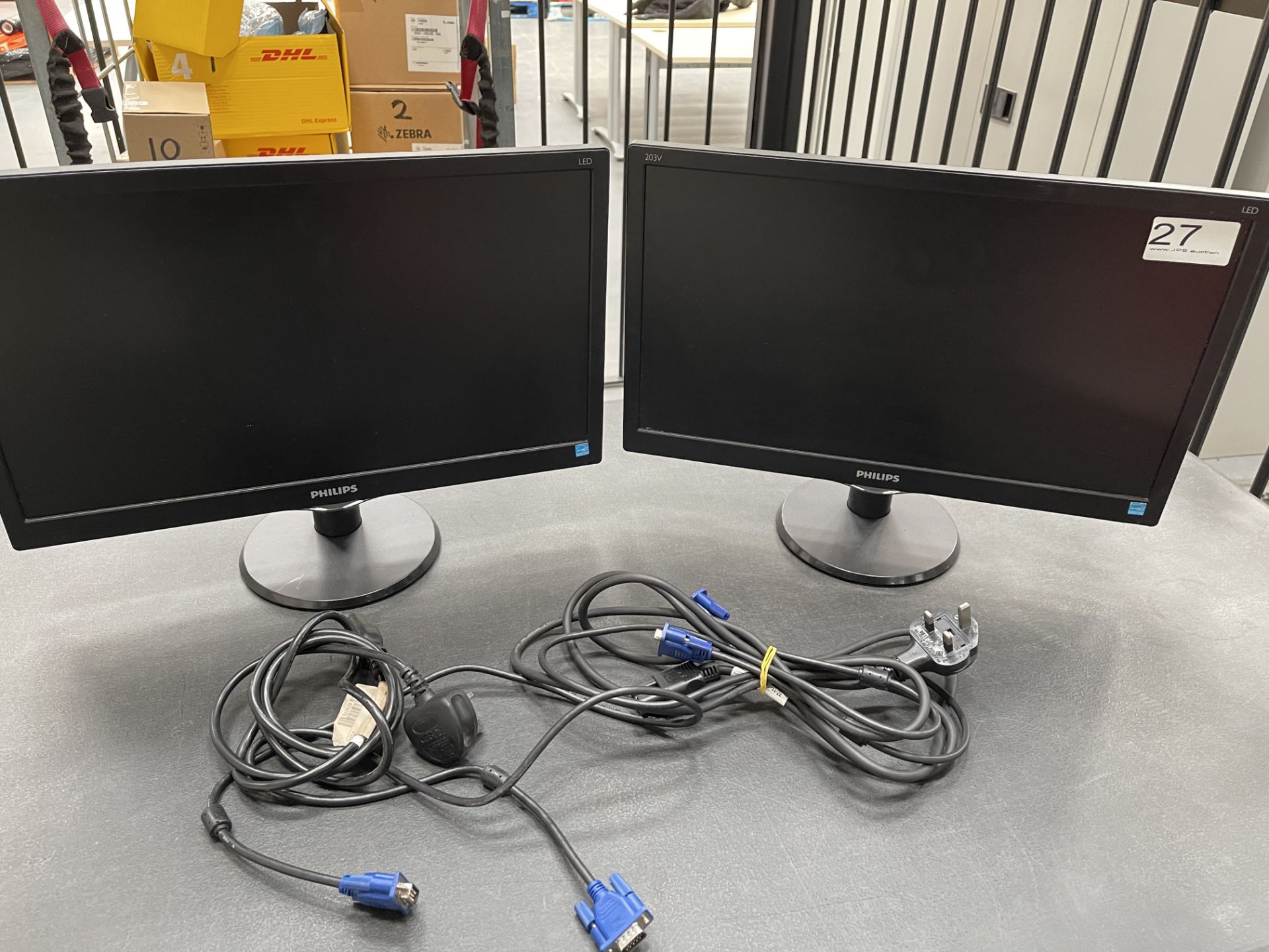 2 x Philips 203V5L 19.5" LCD Computer Monitors w/ Stand, Power & VGA Cables