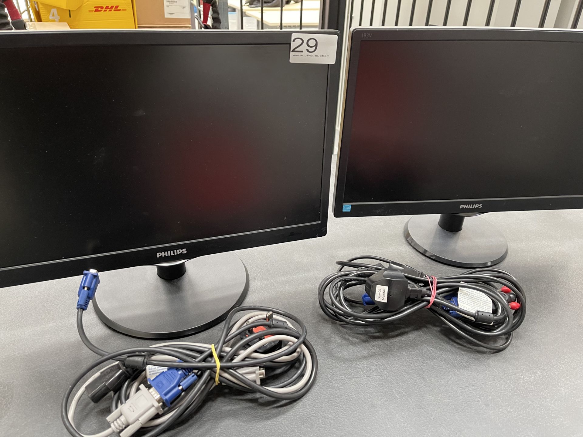 2 x Philips 193V5L 18.5" LED Computer Monitors w/ Stand, Power & VGA Cables