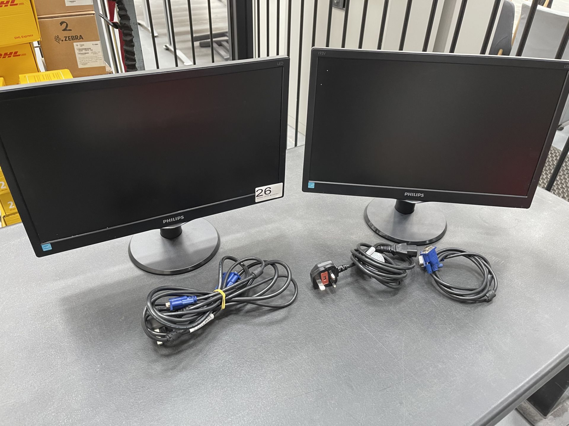 2 x Philips 193V5L 18.5" LED Computer Monitors w/ Stand, Power & VGA Cables