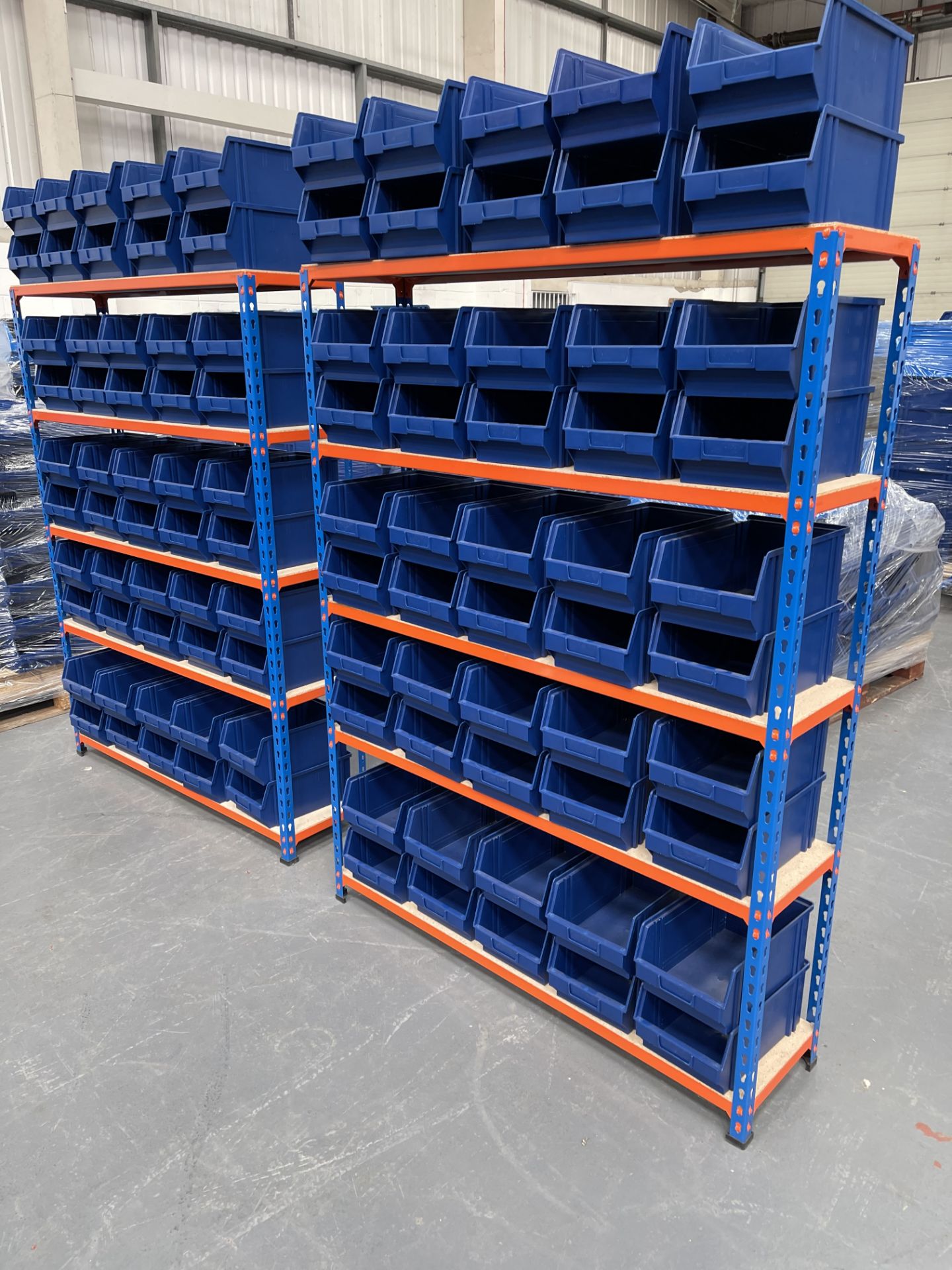 2 x Bays of Bigdug 5 Tier Light Duty Racking w/ 100 x Plastic Drawer Containers | 162cm x 123cm x 32