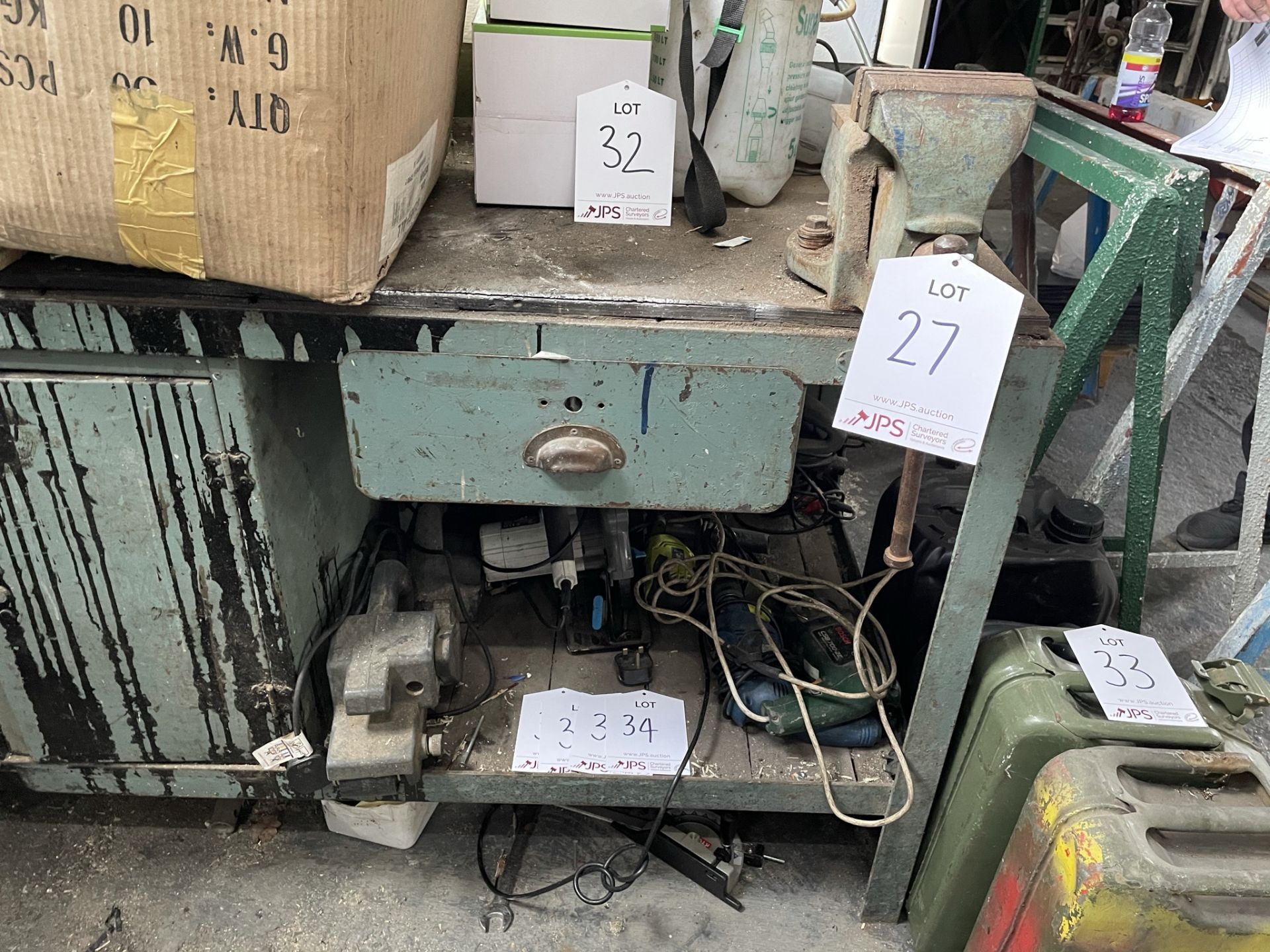 Metal Workbench w/ Drawer, Cupboard, Undershelves & Mechanical Vice - Image 2 of 5