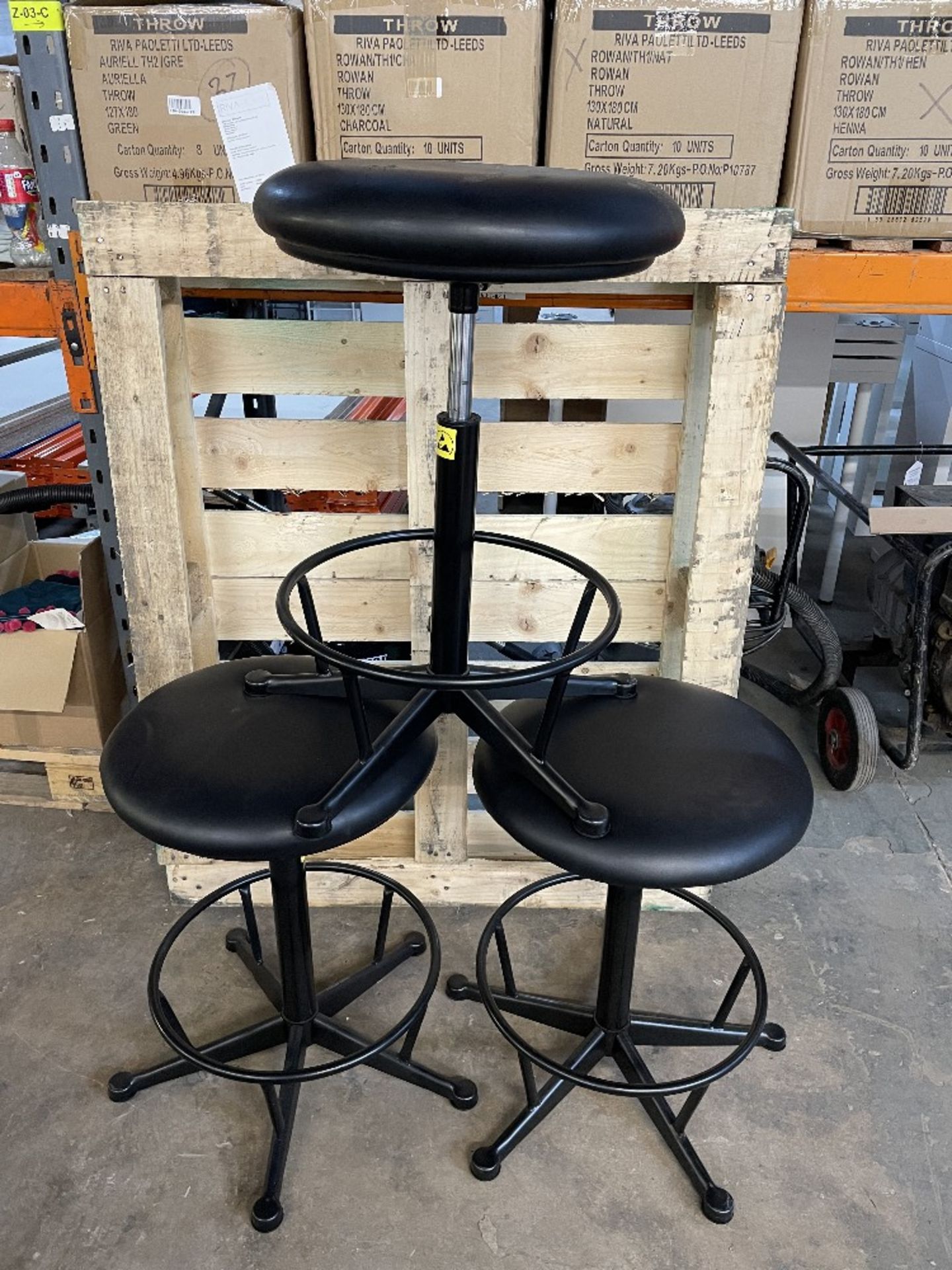 3 x Adjustable Faux Leather Stools in Black - Image 2 of 4