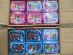 100 x Brand New & Sealed Themed Lunch Boxes | See description and photographs