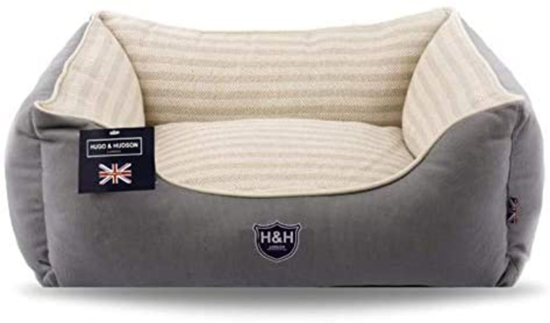 Hugo & Hudson M Striped Pattern Canvas Pet Bed - Grey/Cream/White - RRP£59.99