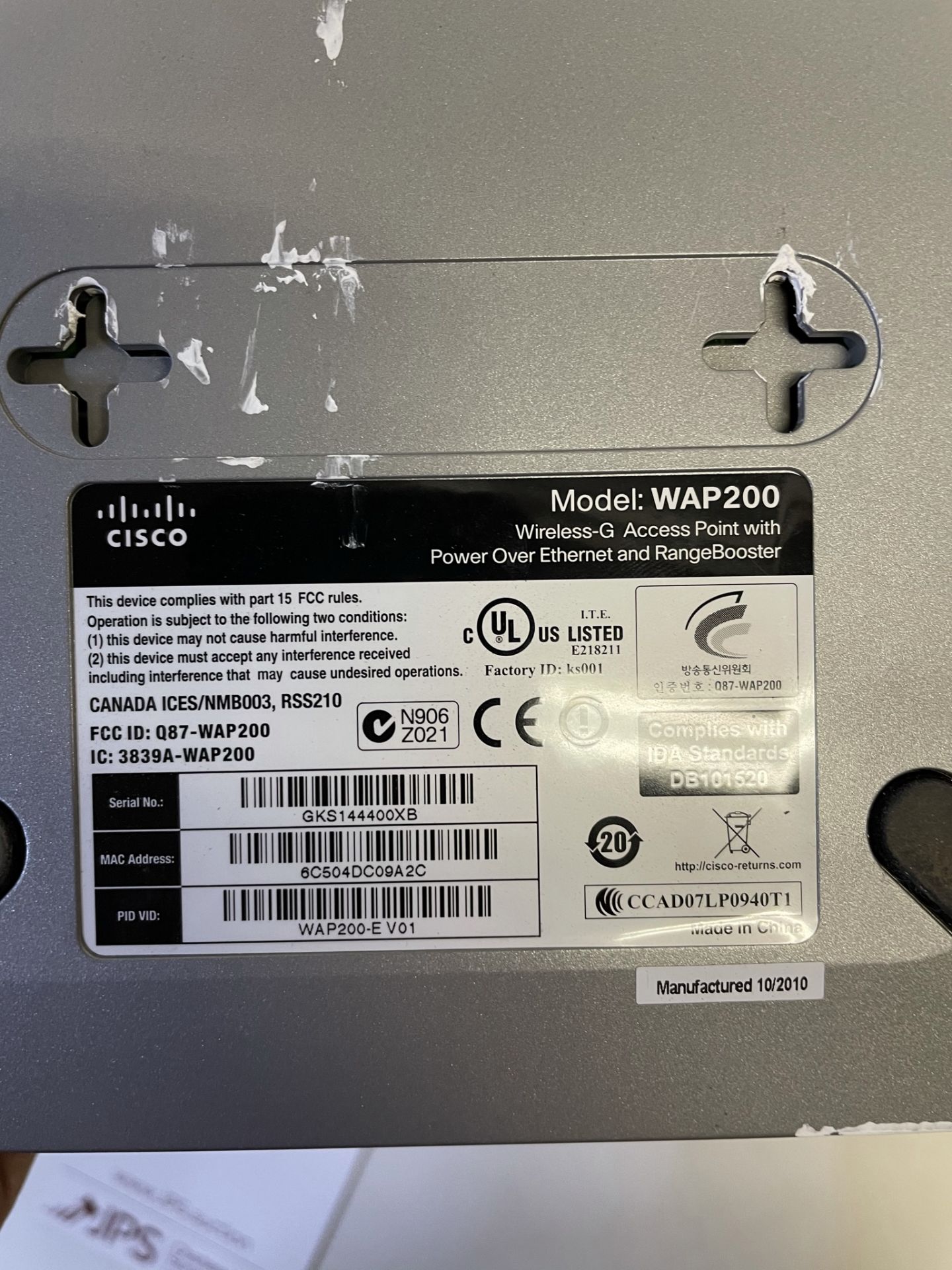 Cisco WAP200 Small Business Wireless Access Point/Rangebooster - Image 5 of 5