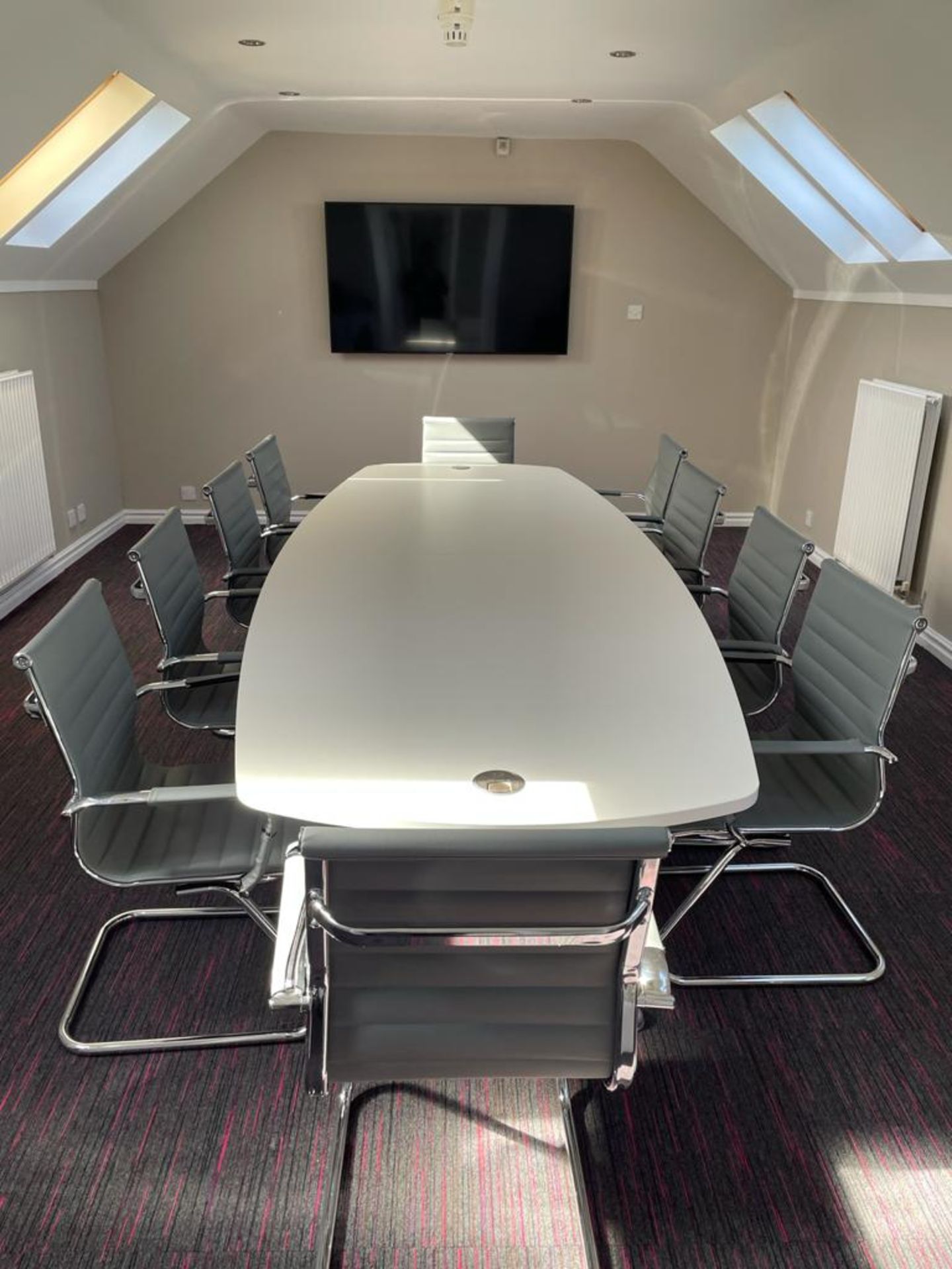 Wooden Executive Boardroom Table w/ 10 x Grey Faux Leather Chairs | 340cm x 120cm - Image 2 of 2
