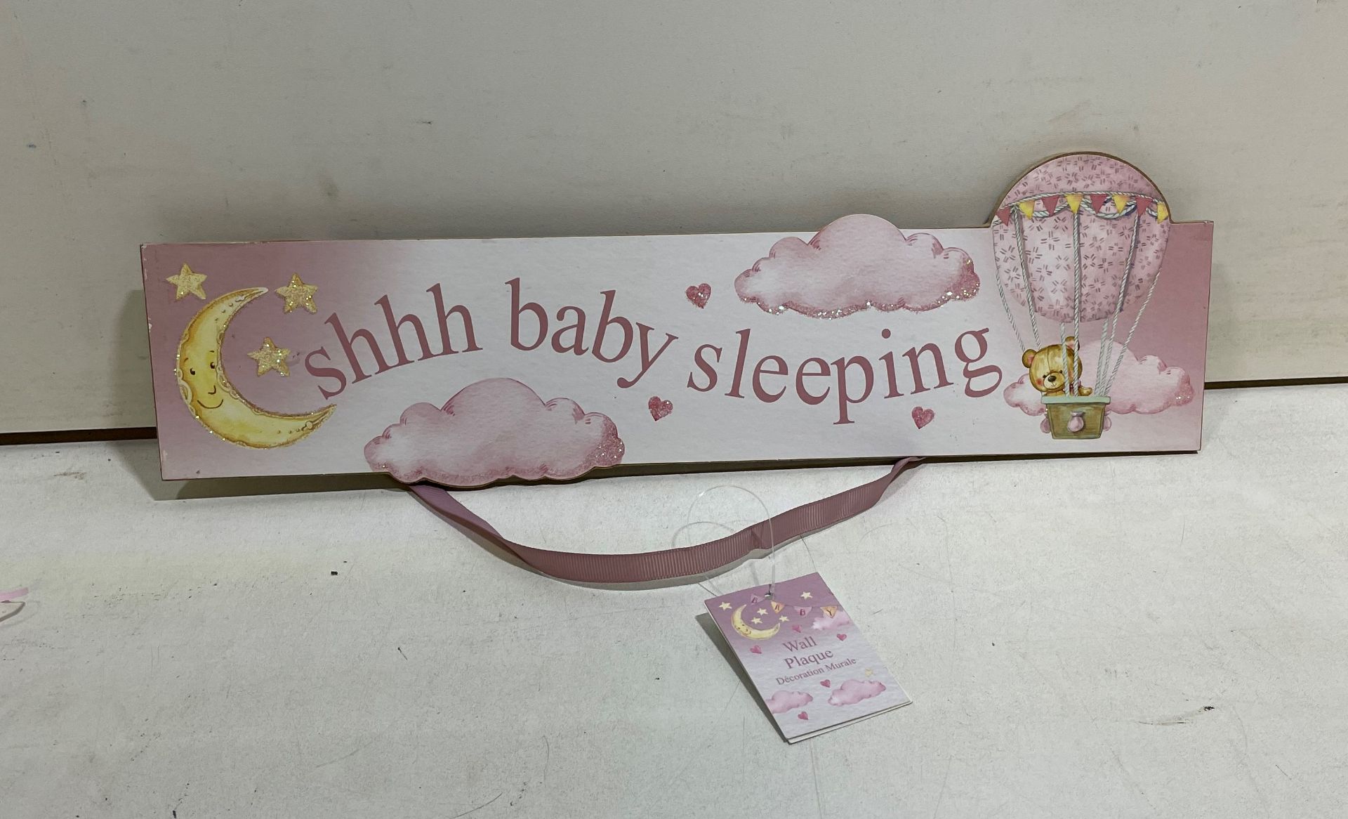 12 x Handing Door Sign | 'Shhh Baby Sleeping' | Pink