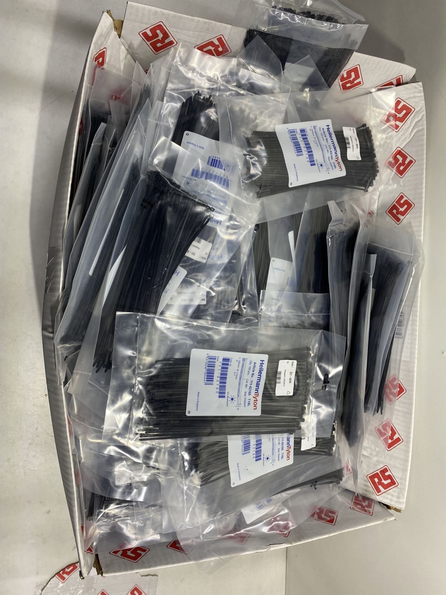 Box Containing Large Quantity of Hellermann Tyton 111-02160 205mm Black Cable Ties