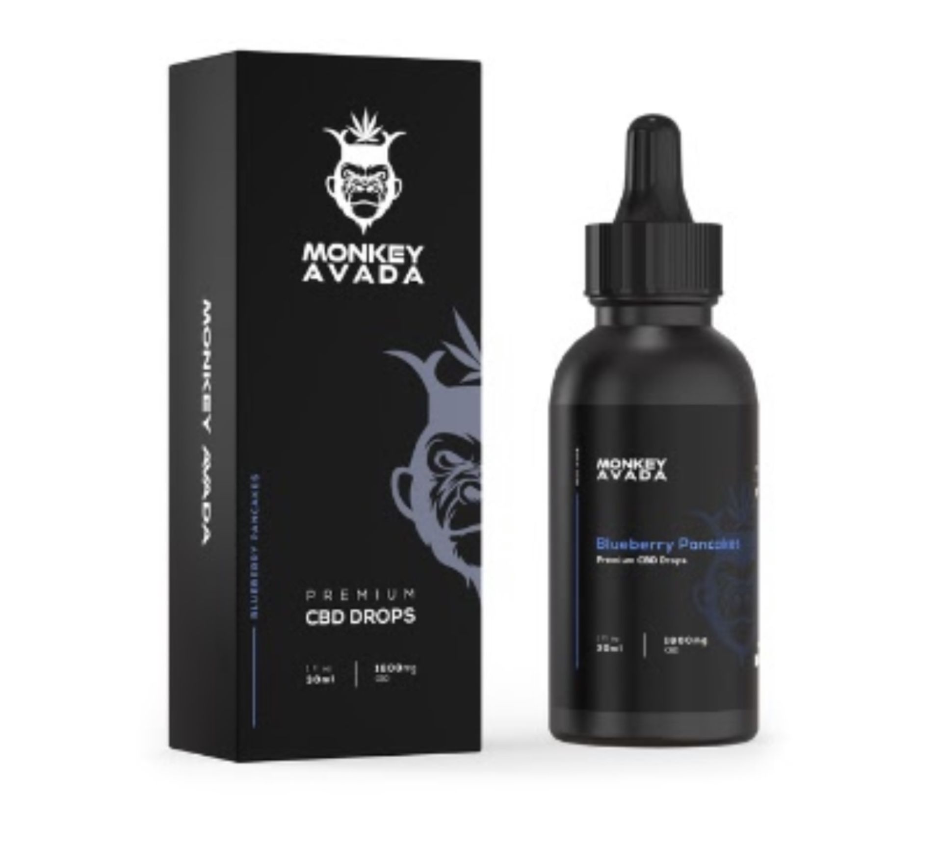 10 x Monkey Avada Premium 30ml 1800mg Blueberry Pancake CBD Drops/Liquids | RRP £49.99 Each