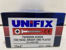 21 x Boxes Of Unifix 10x4" Twinqwik Screw Csk Head, Bright Zinc Plated ( 100 Pcs Per Box )