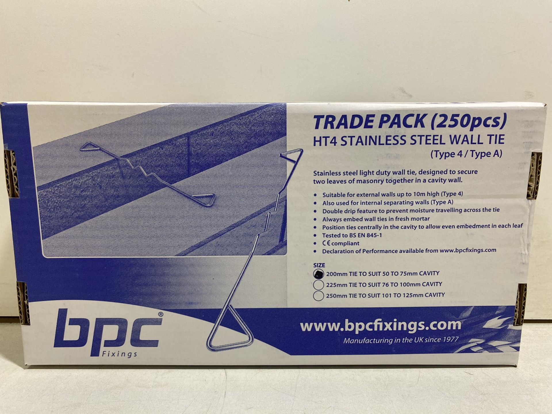 4 x Boxes Of BPC Fixings Stainless Steel 200mm Type 4 Cavity Wall Housing Tie | 250 per pack