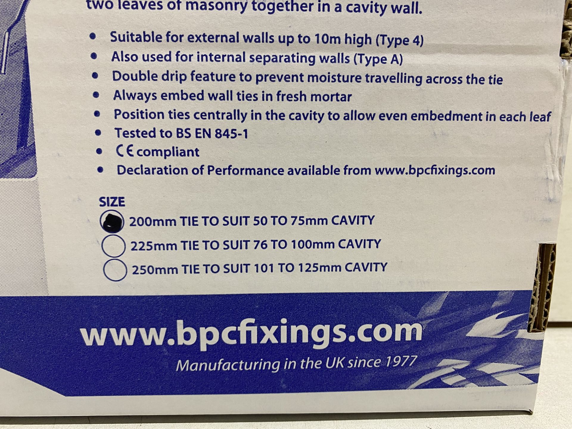 4 x Boxes Of BPC Fixings Stainless Steel 200mm Type 4 Cavity Wall Housing Tie | 250 per pack - Image 4 of 5