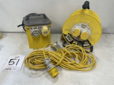 Defender 110v Portable Site Transformer w/ 50m Extension Reel & Extension Lead