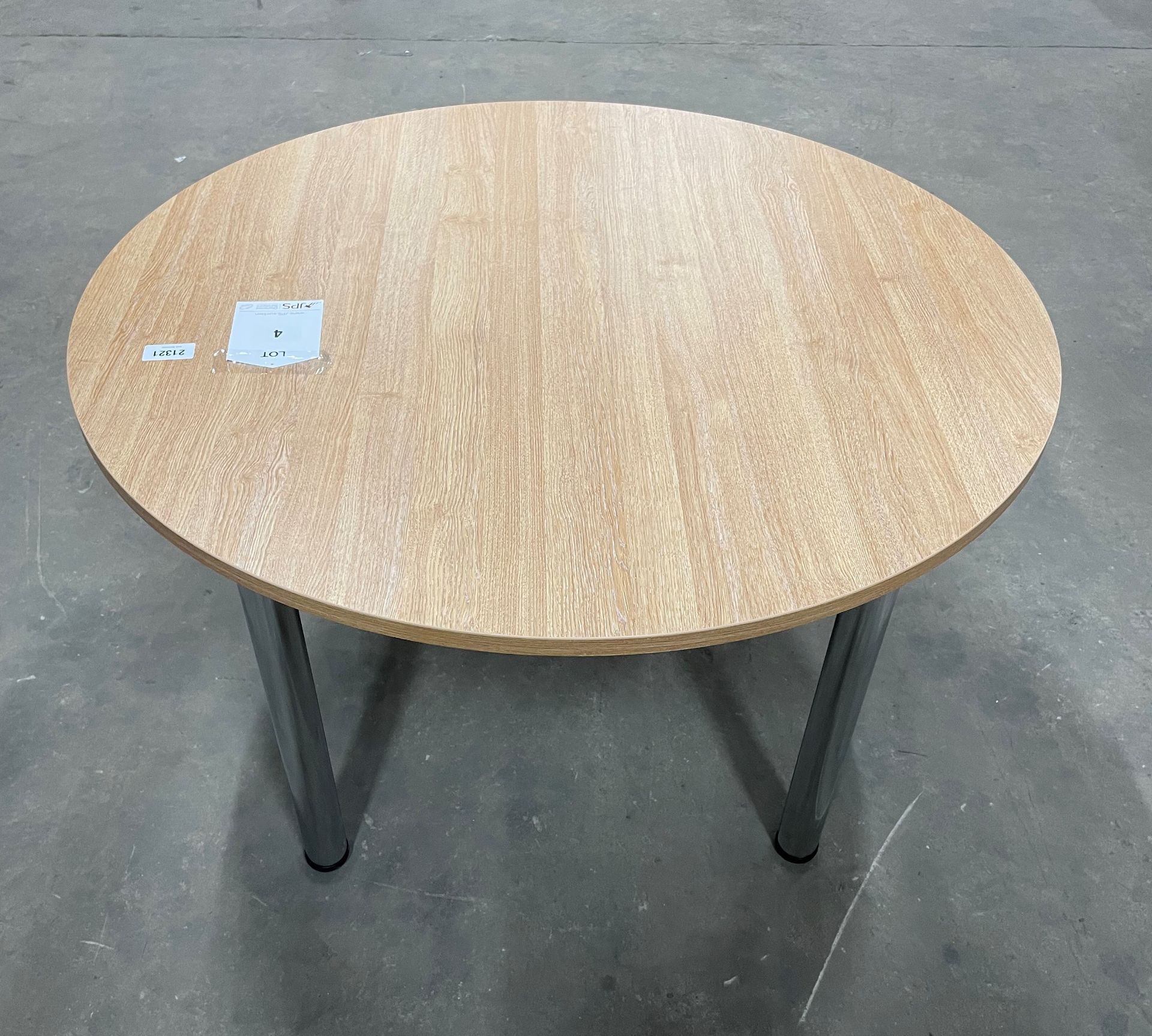 Circular Beech Effect Table w/4 Polished Chrome Legs | D: 120cm