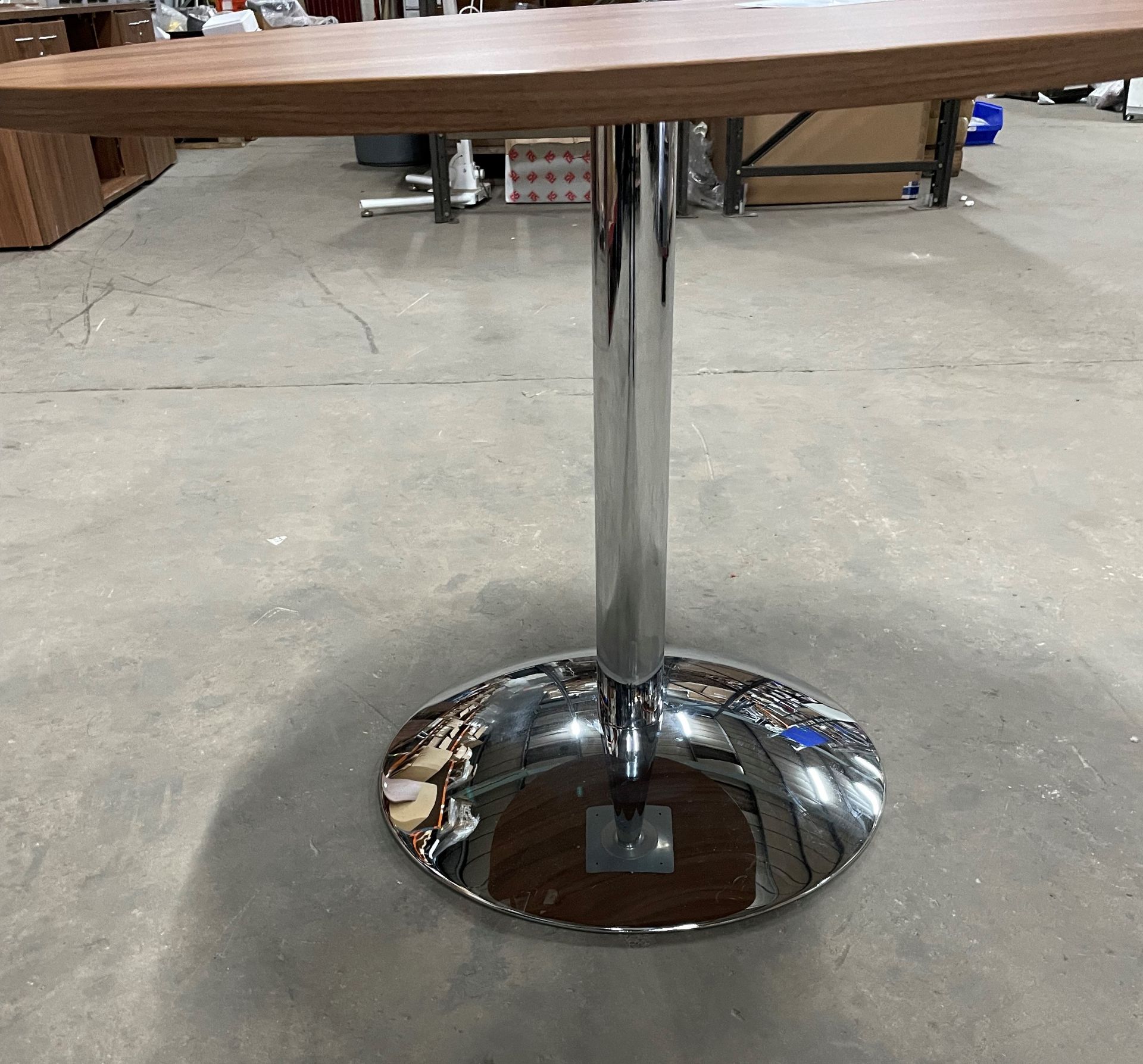 Circular Dark Wood Effect Table w/Polished Chrome Pedestal - Image 2 of 3