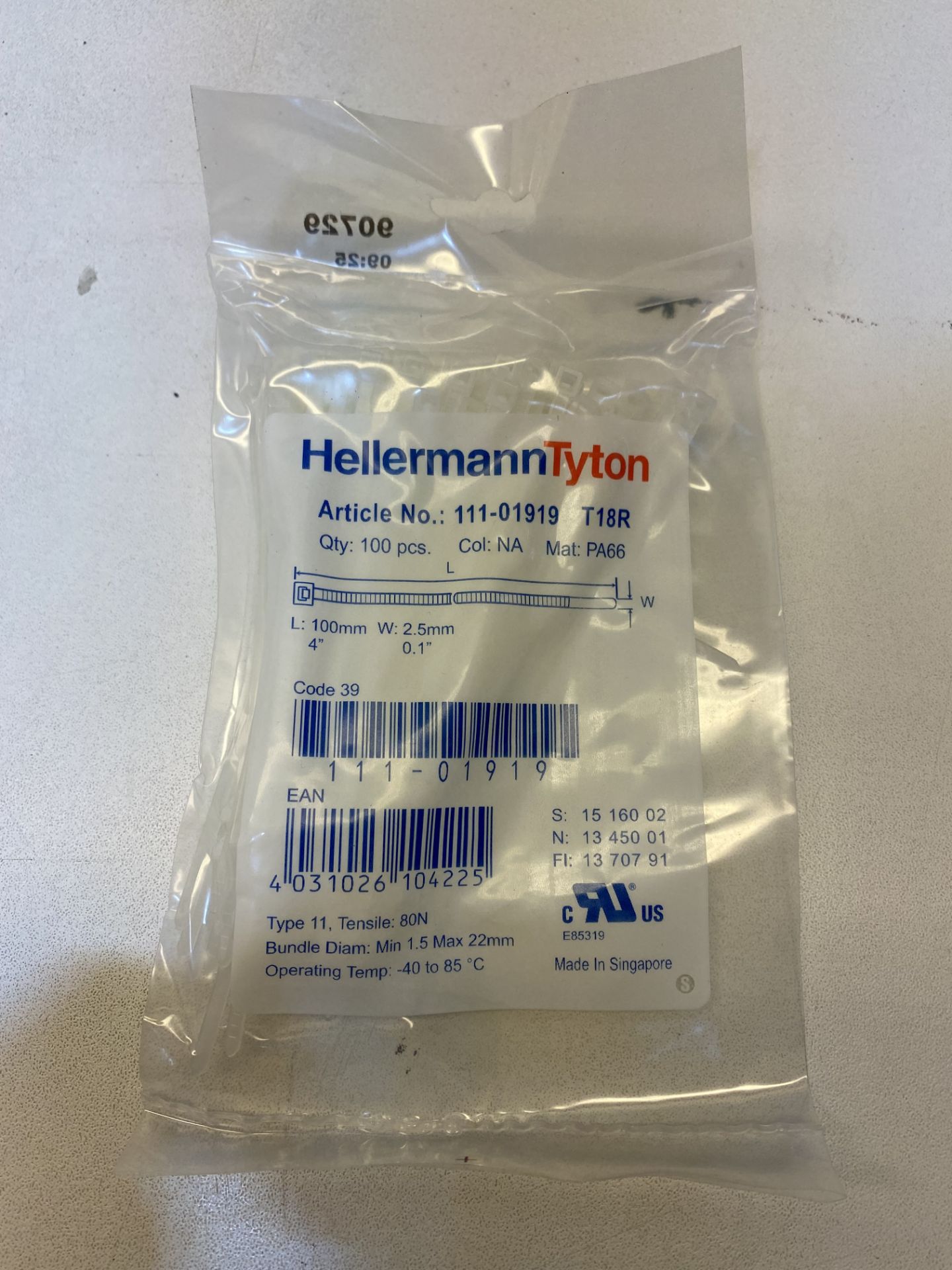 150 x Packs Of Hellermann Tyton 111-01919 Cable Ties, 10mm x 2.5mm ( 100 Per Pack ) - Image 2 of 2