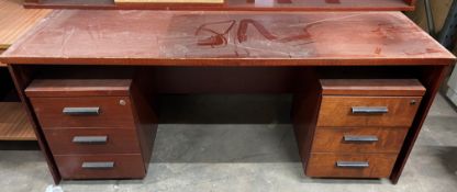 Dark Wood Office Desk w/ 2 x Pedestal Drawer Units