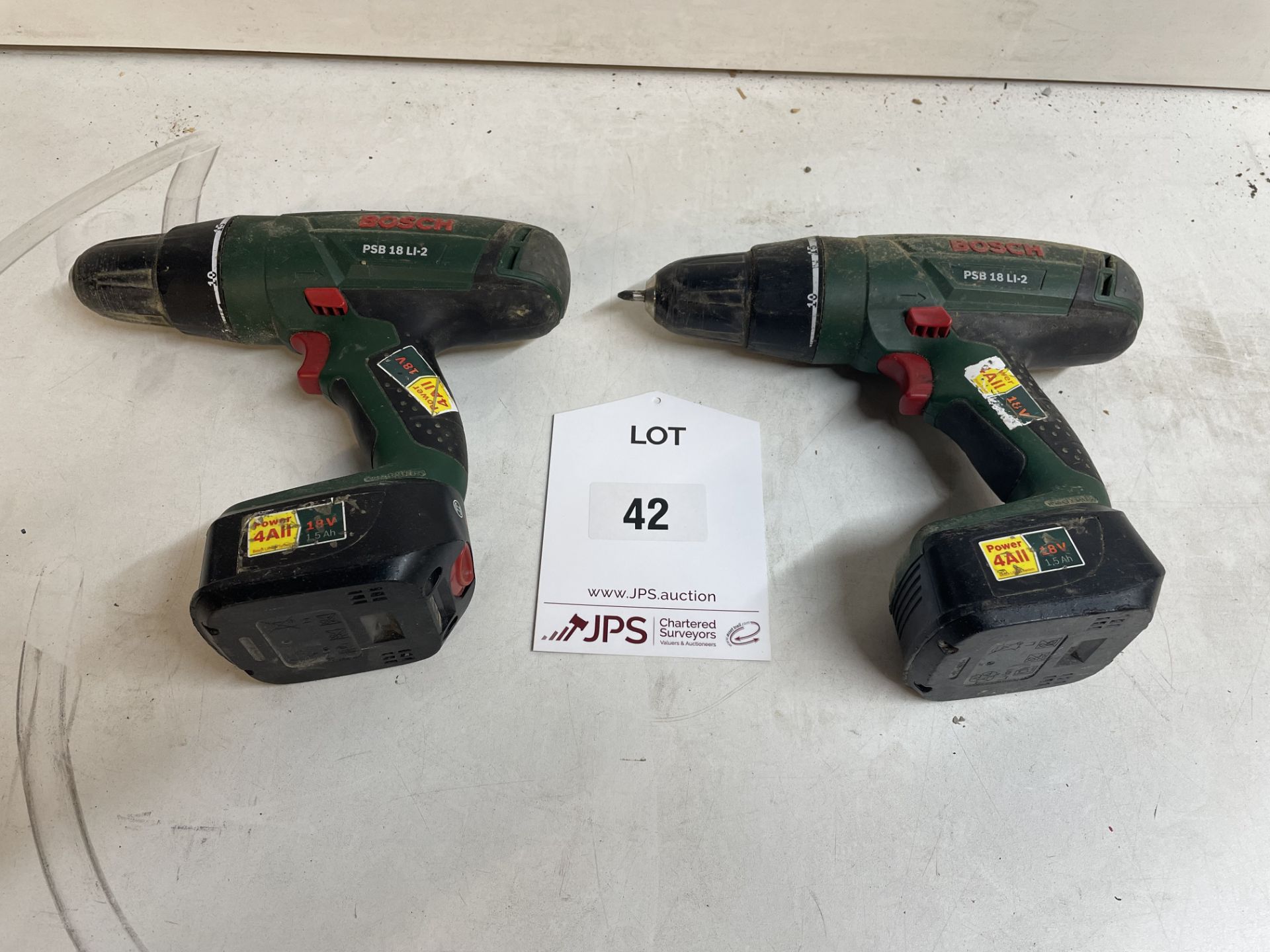 2 x Bosch PSB 18 Li-2 Cordless Combi Drills