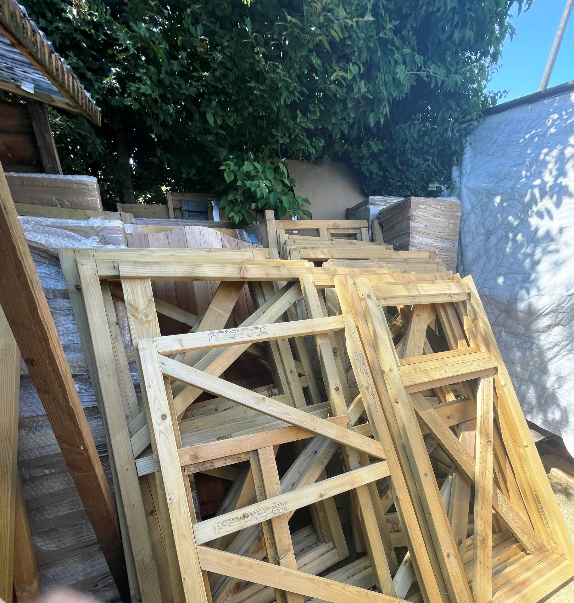 Quantity of WIP Wood Stock | Includes Gates & Fence Panels | As Pictured