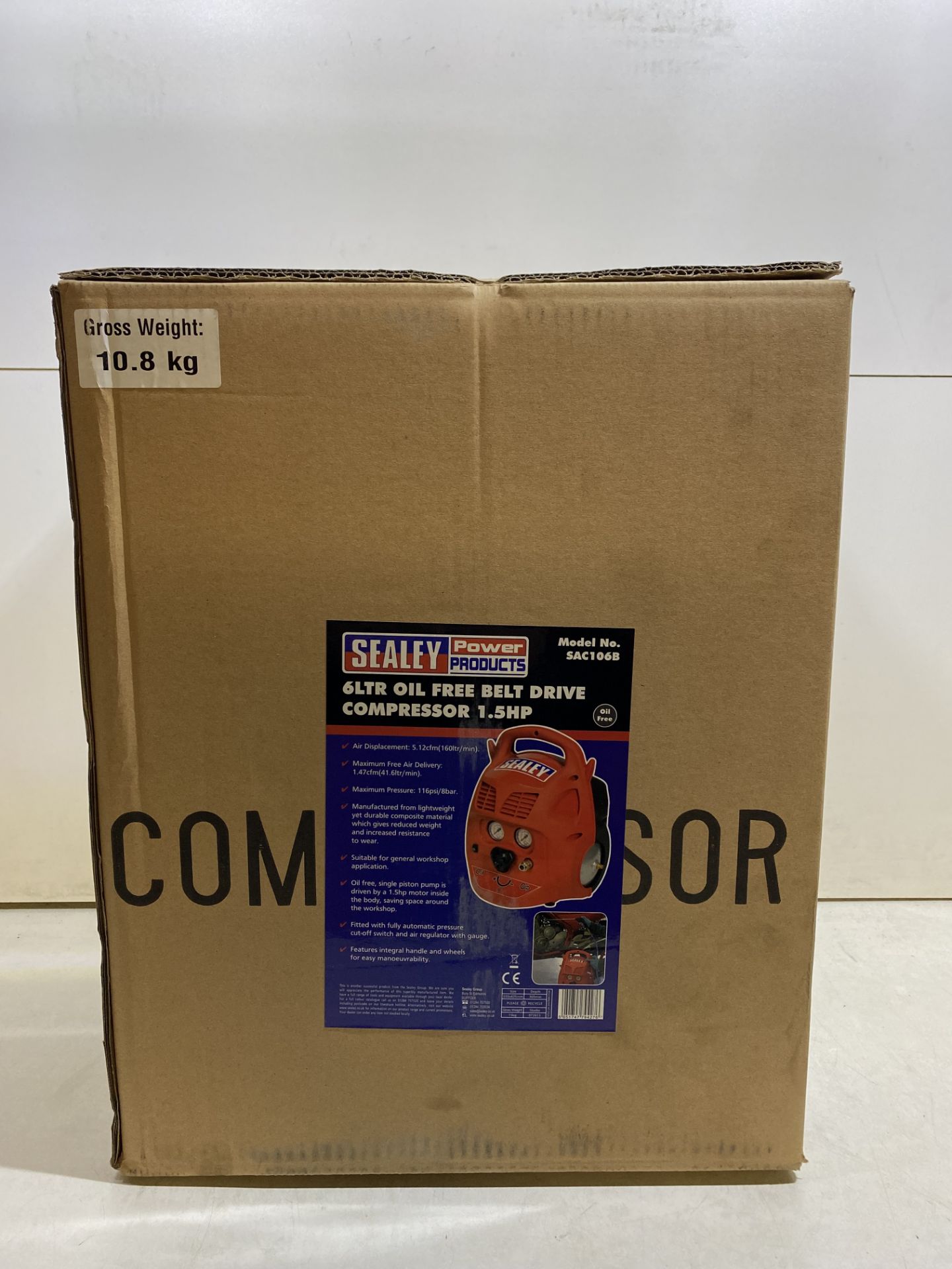 Sealey SAC106B 6 LTR Oil Free Belt Drive Compressor | RRP £165 - Image 2 of 2