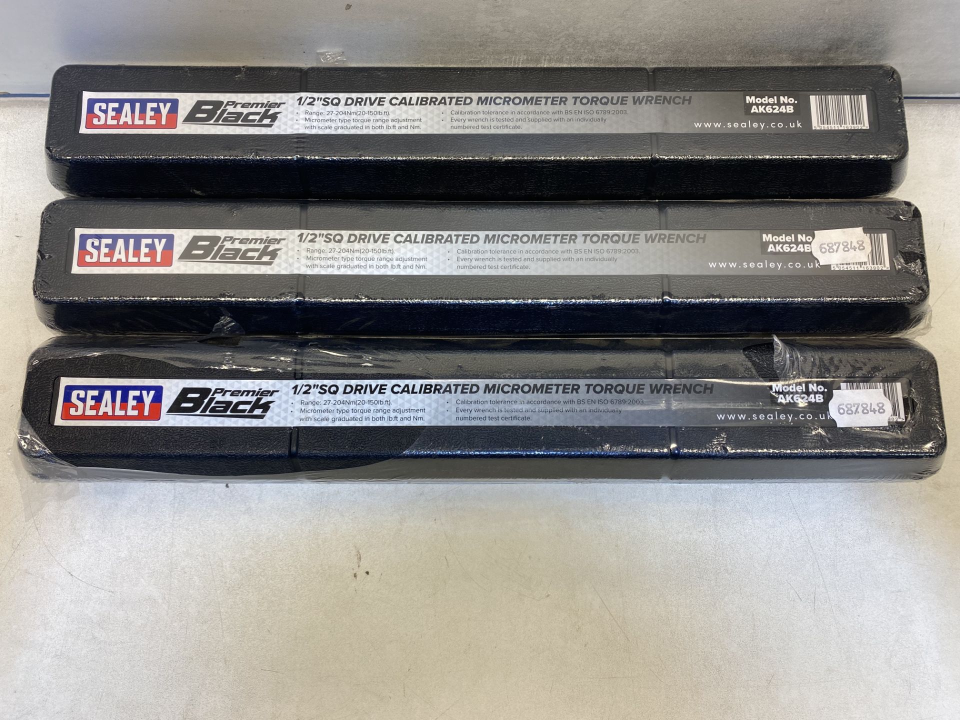 3 x Sealey AK624B Micrometer Torque Wrench 1/2in Sq Drive Calibrated Black Series | RRP £126