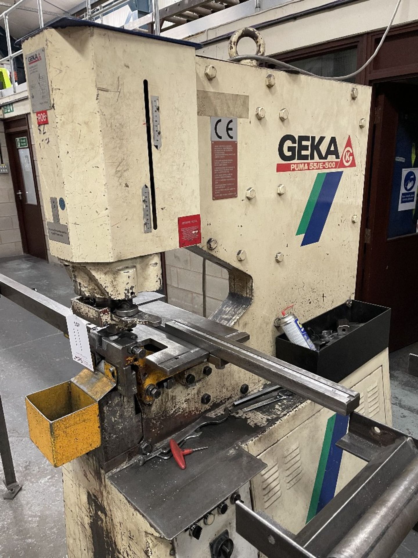 Geka Puma 55/E-500 Punching Machine w/ 3 x Gravity Roller Conveyors & Guide Rail - Image 5 of 10
