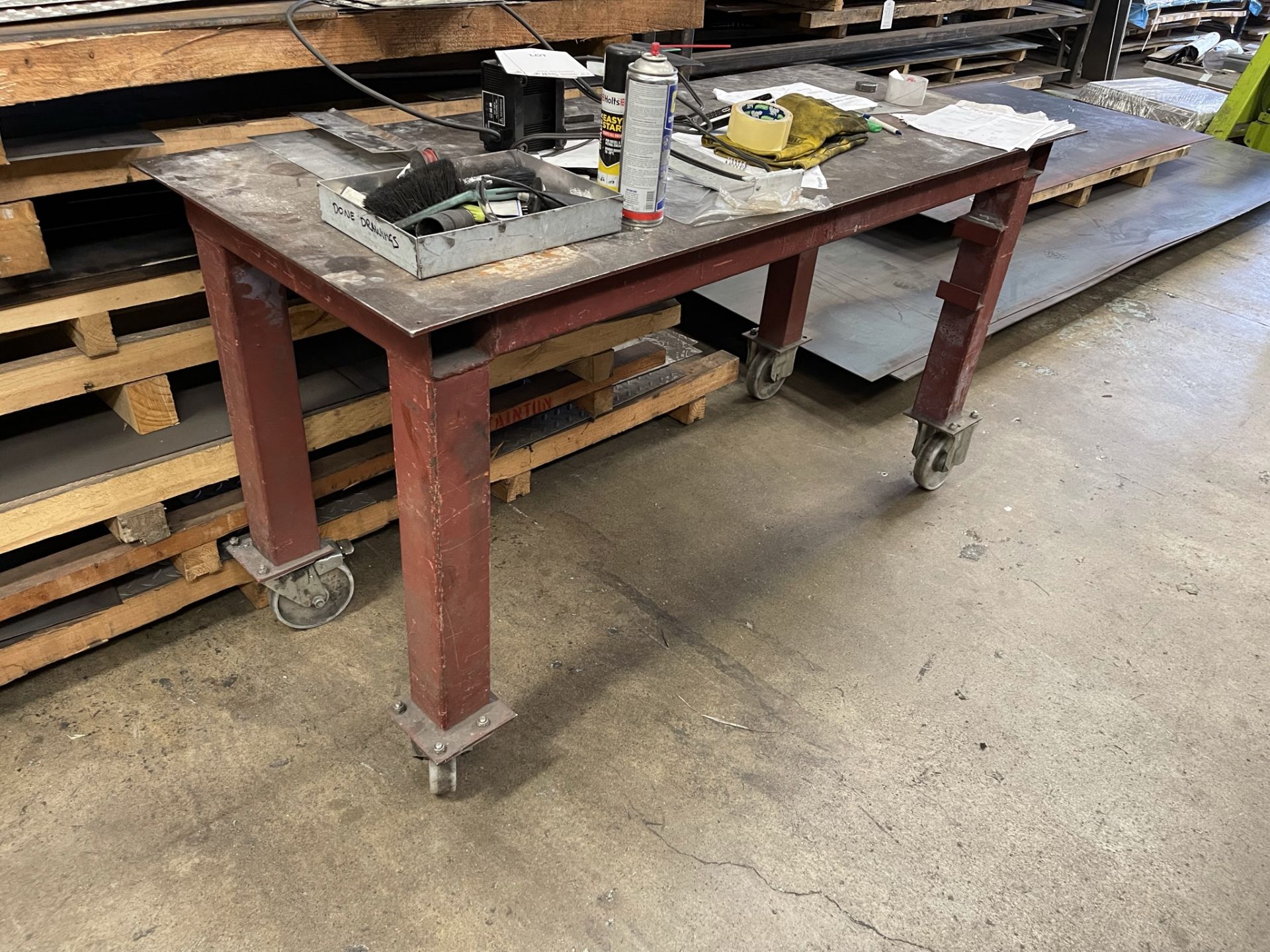 Metal fabricated worktable on castors - Image 2 of 2