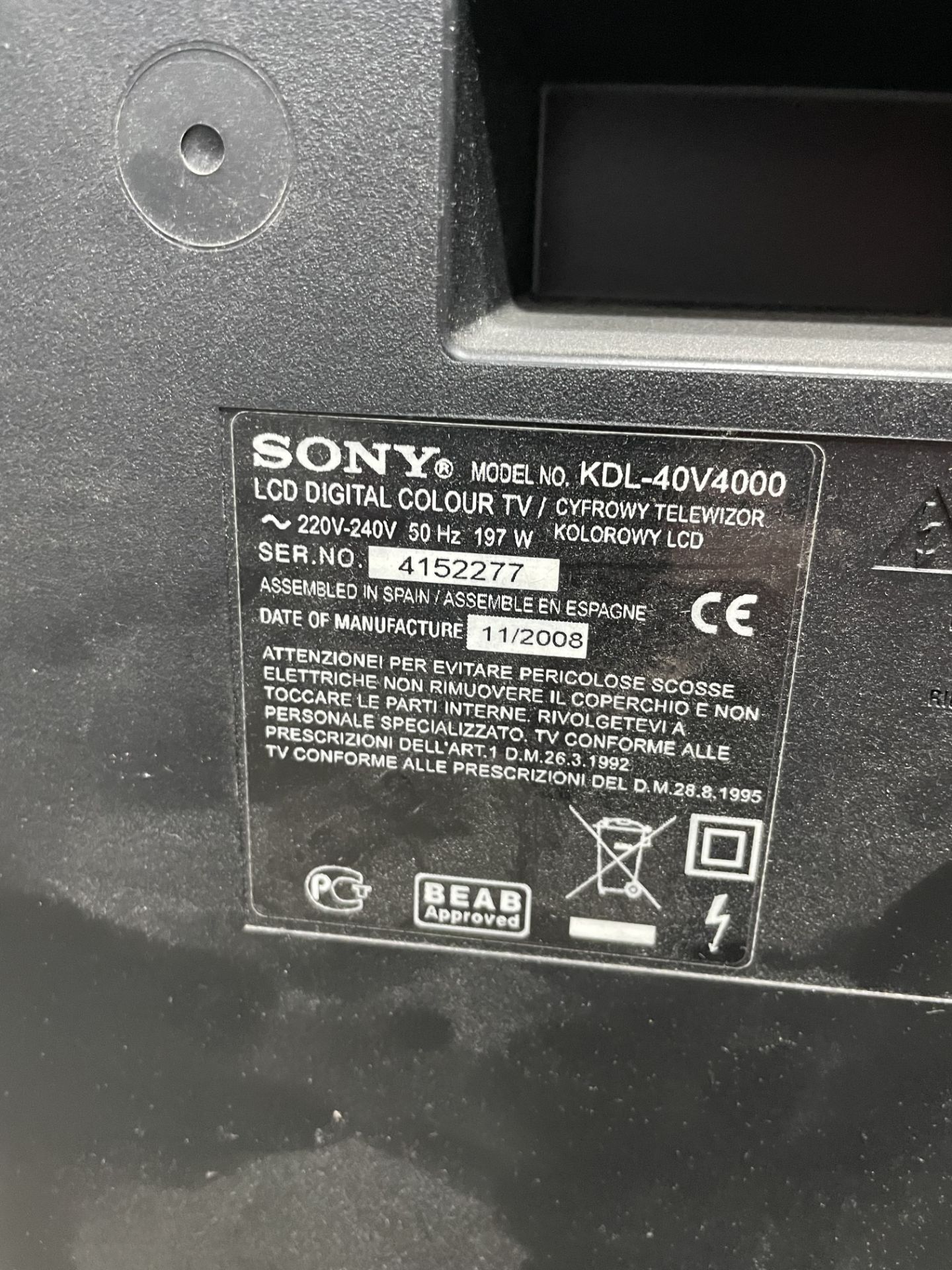 Sony Bravia KDL-40V4000 40" HD Ready LCD Television - Image 2 of 2