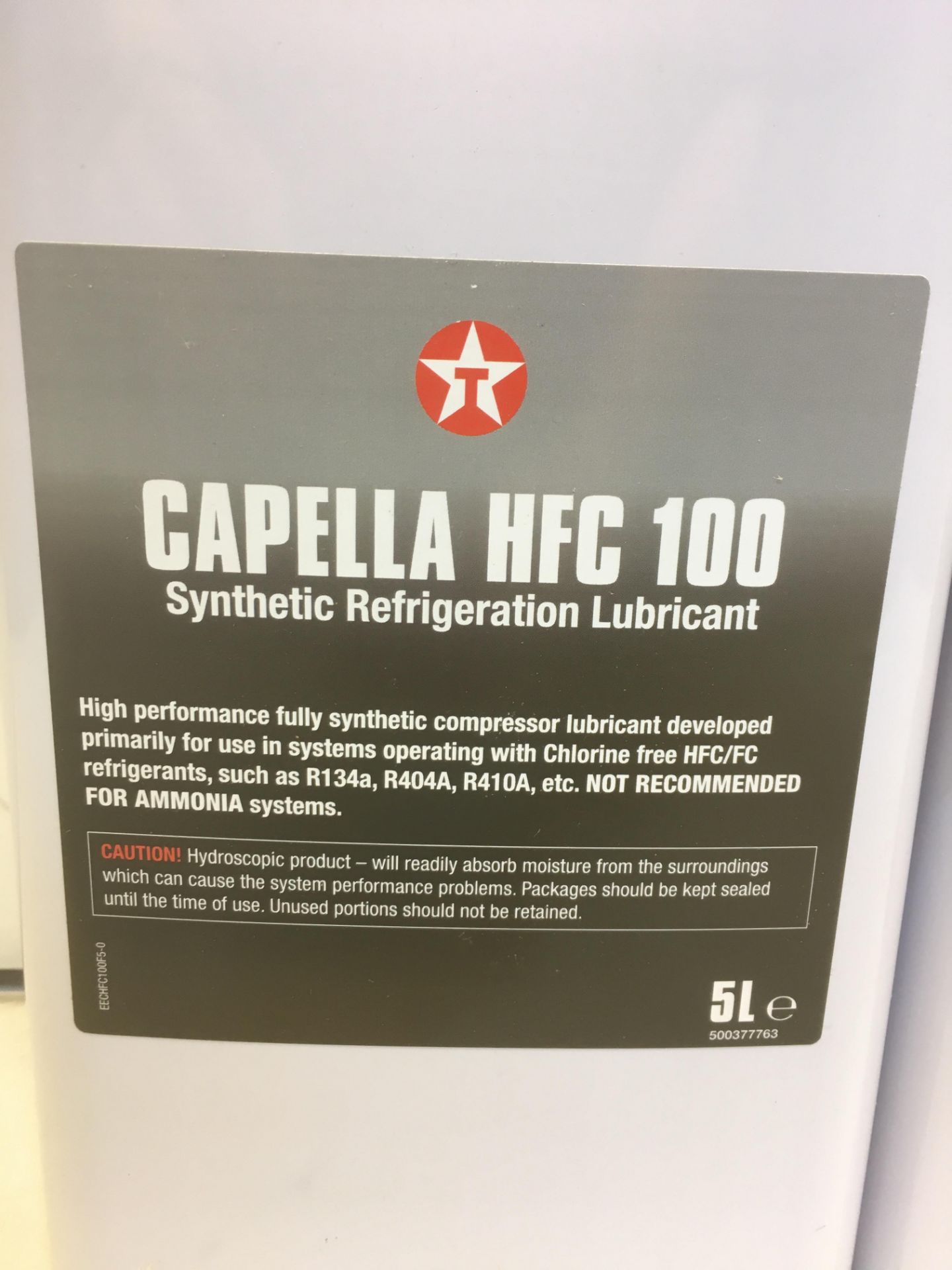 2 x Capella HFC 100 Synthetic Refrigeration Lubricant - 5L - Image 2 of 3