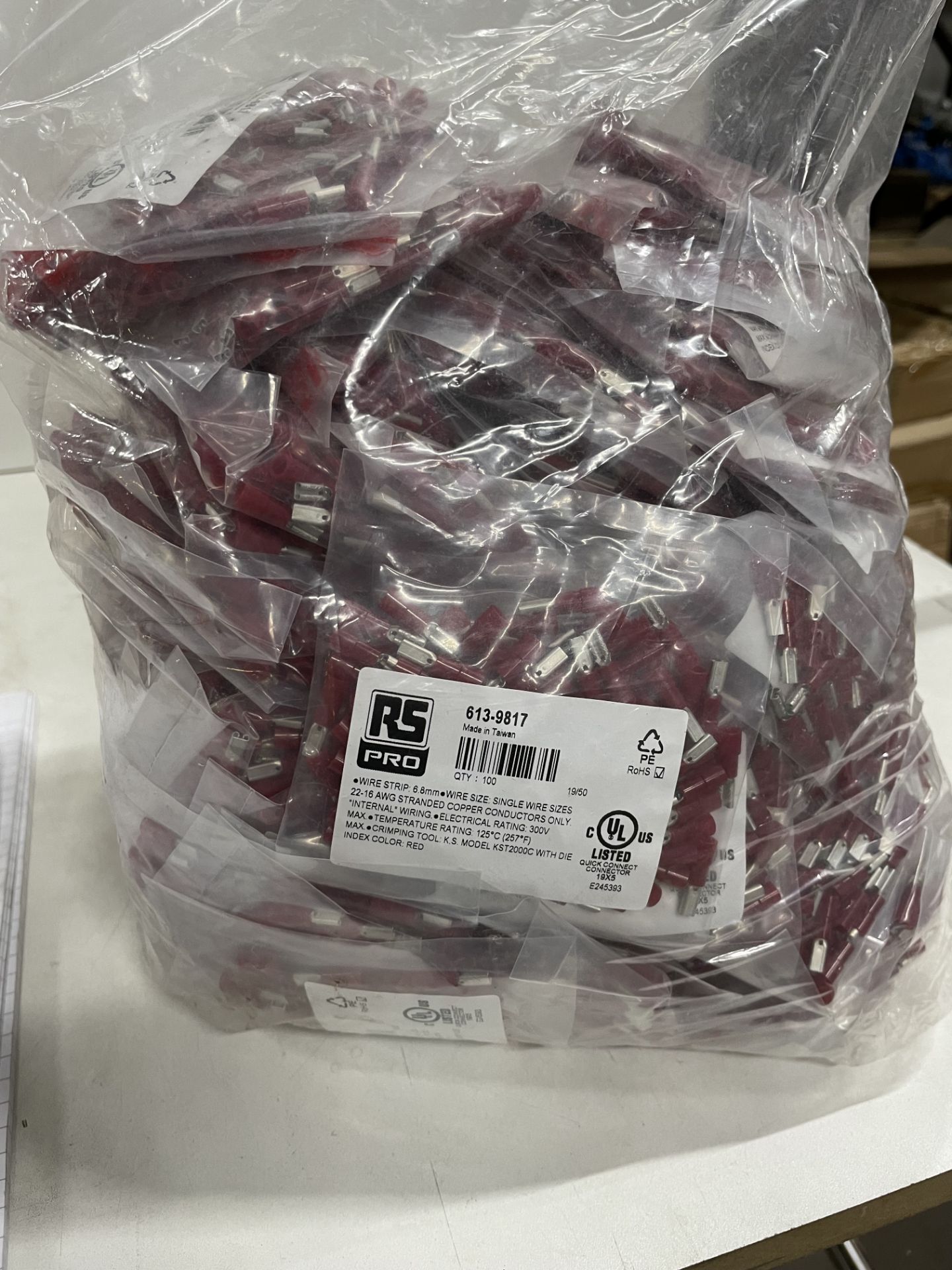 Approximately 50 x Bags RS-PRO Red Insulated Spade Connectors | 100 pcs per bag