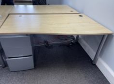 3 x Light Wood Effect Office Desks/W 3 Drawer Metal Pedestal