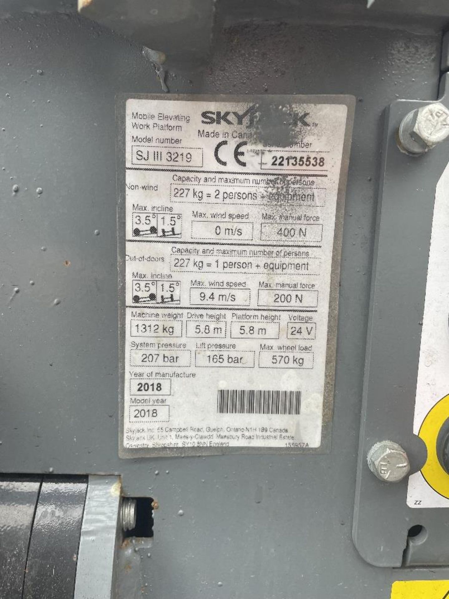 SkyJack SJIII-3219 Electric Scissor Lift | YOM: 2018 - Image 8 of 11