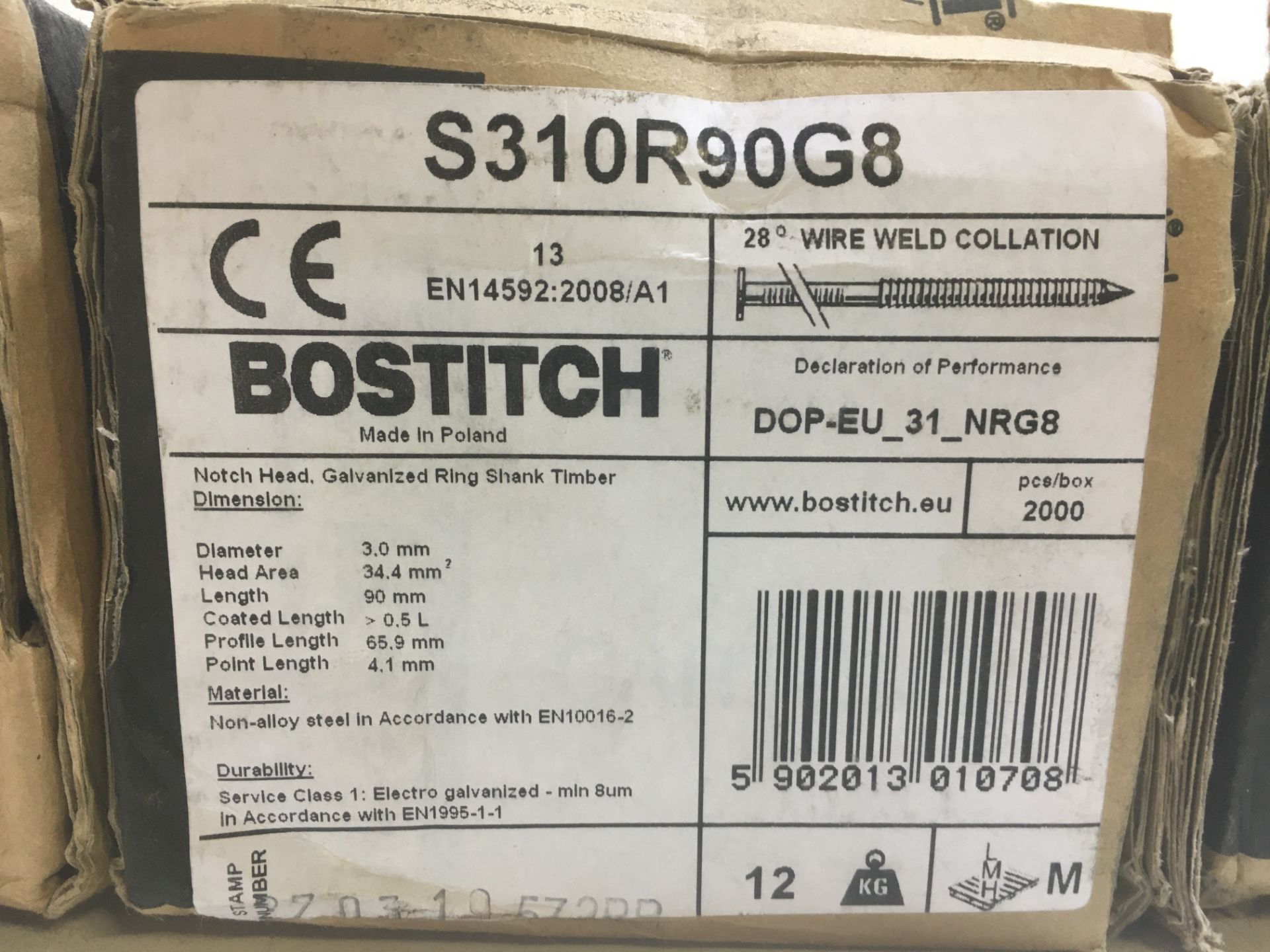 3 x Bostitch S310R90G8 Stick Nail Ring 90mm Galvanised | 2000pk - Image 2 of 2